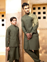 Shahjahan - Army Green Kurta Trouser with Waistcoat - 3 Piece